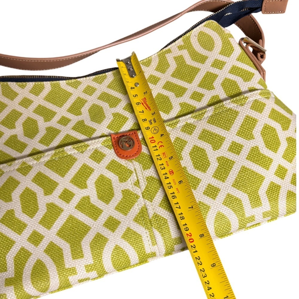 Spartina 449 Heyward Dixie Hobo Bag Lime Green White Geometric Leather Tan Strap - Picture 10 of 11